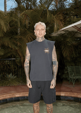 AFENDS Mens Webhead - Sleeveless Tee - Stone Black - Afends mens webhead   sleeveless tee   stone black