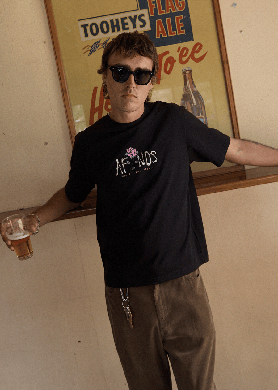 AFENDS Mens Smell The Roses - Retro Tee - Black