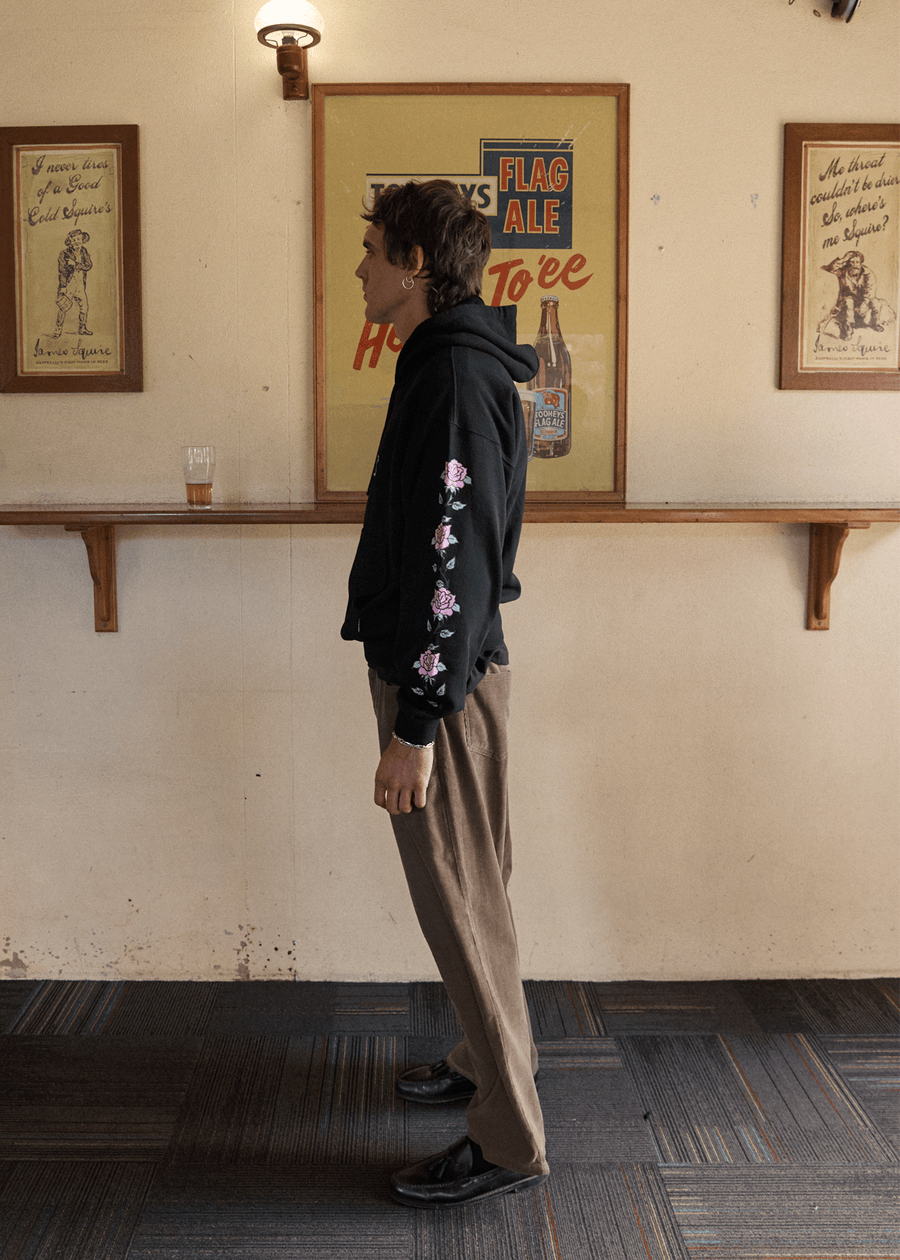 AFENDS Mens Smell The Roses - Boxy Hoodie - Black