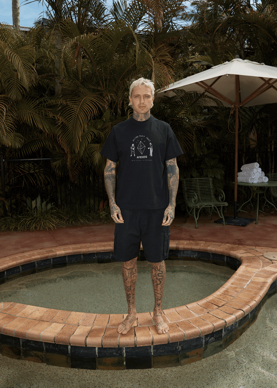 AFENDS Mens Dance Party - Raglan Boxy Tee - Black