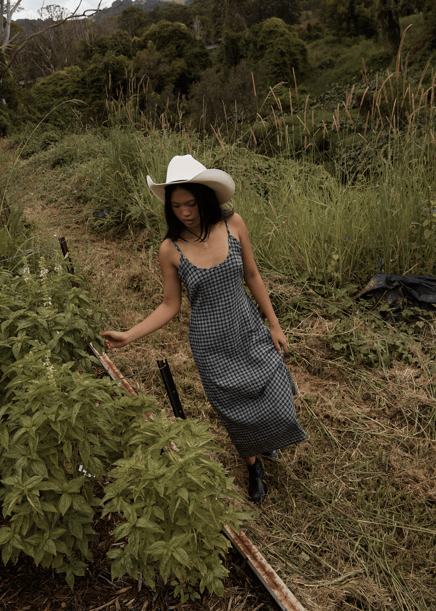 AFENDS Womens Asta Rumi - Seersucker Midi Dress - Steel Check