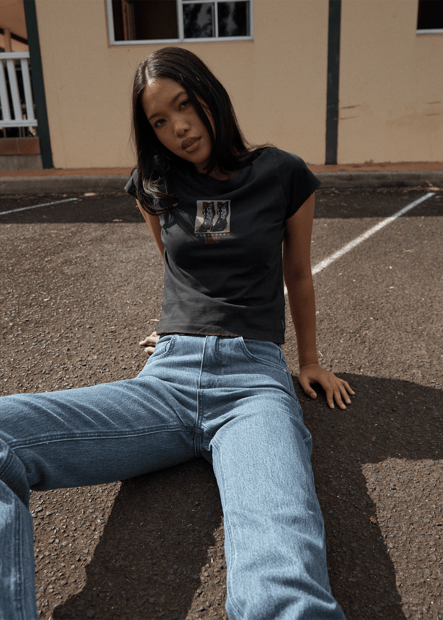 AFENDS Womens Walking - Baby Tee - Stone Black