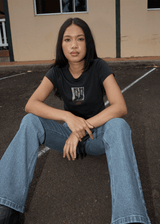 AFENDS Womens Walking -  Baby Tee - Stone Black - Afends womens walking   baby tee   stone black