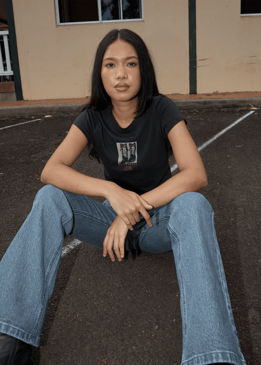 AFENDS Womens Walking - Baby Tee - Stone Black