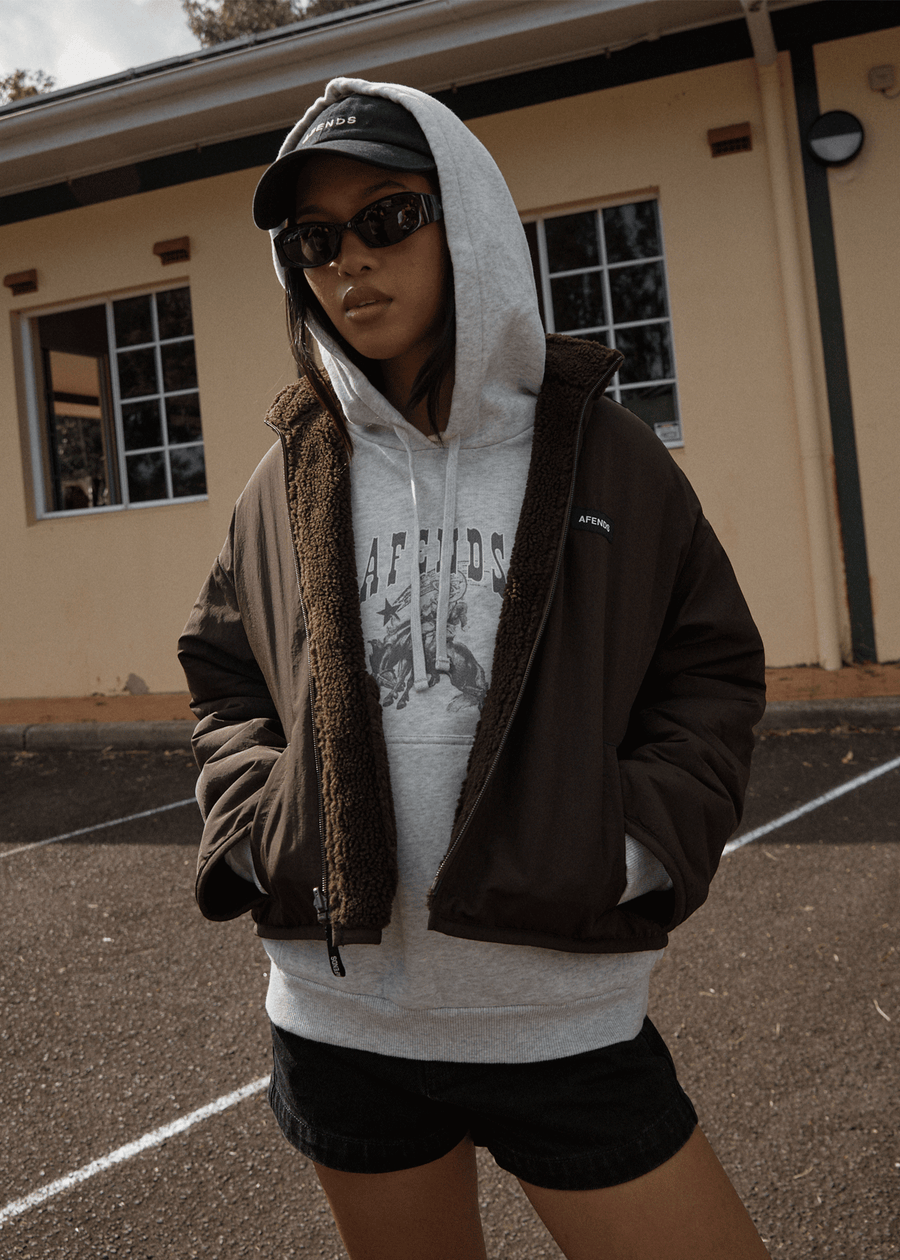 AFENDS Womens Berlin - Reversible Polar Fleece Jacket - Coffee