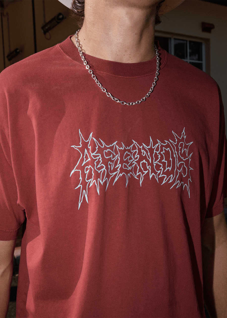 AFENDS Mens Mental - Boxy Tee - Washed Burgundy