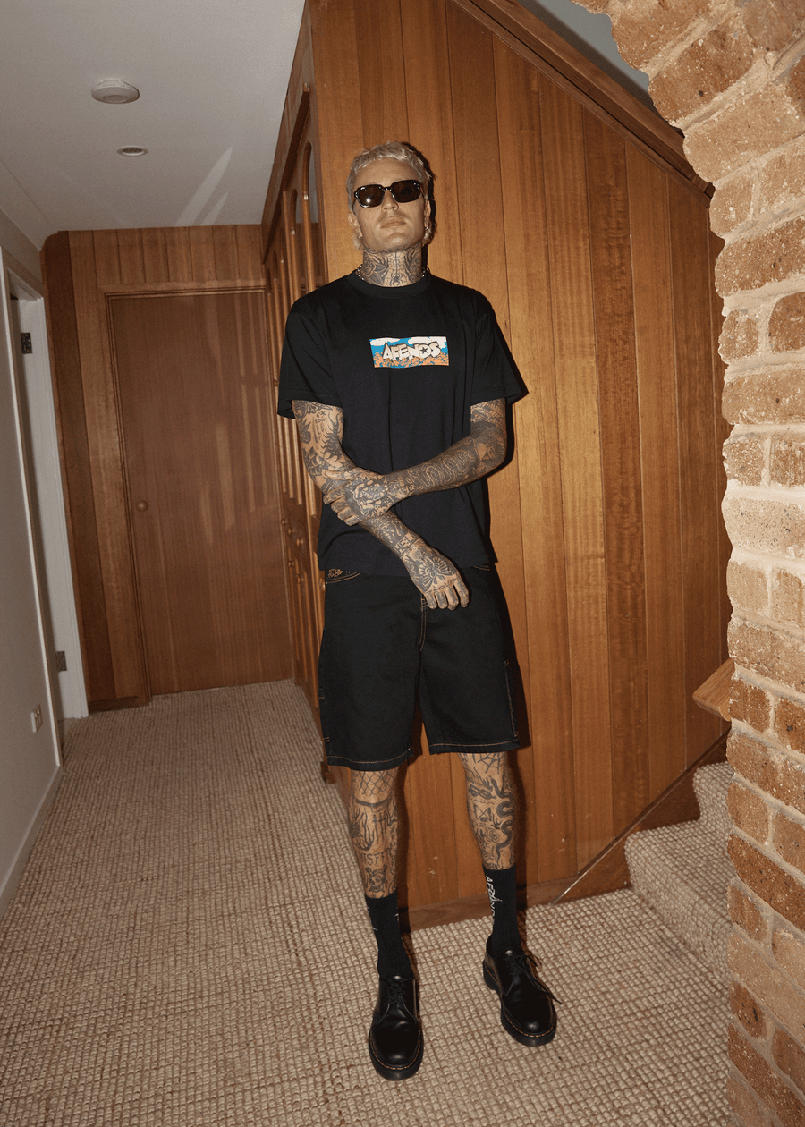 AFENDS Mens Wall Flower - Boxy Tee - Black