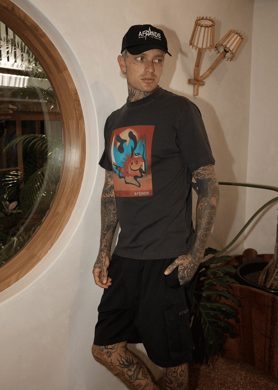 AFENDS Mens Apocalypso - Retro Tee - Stone Black