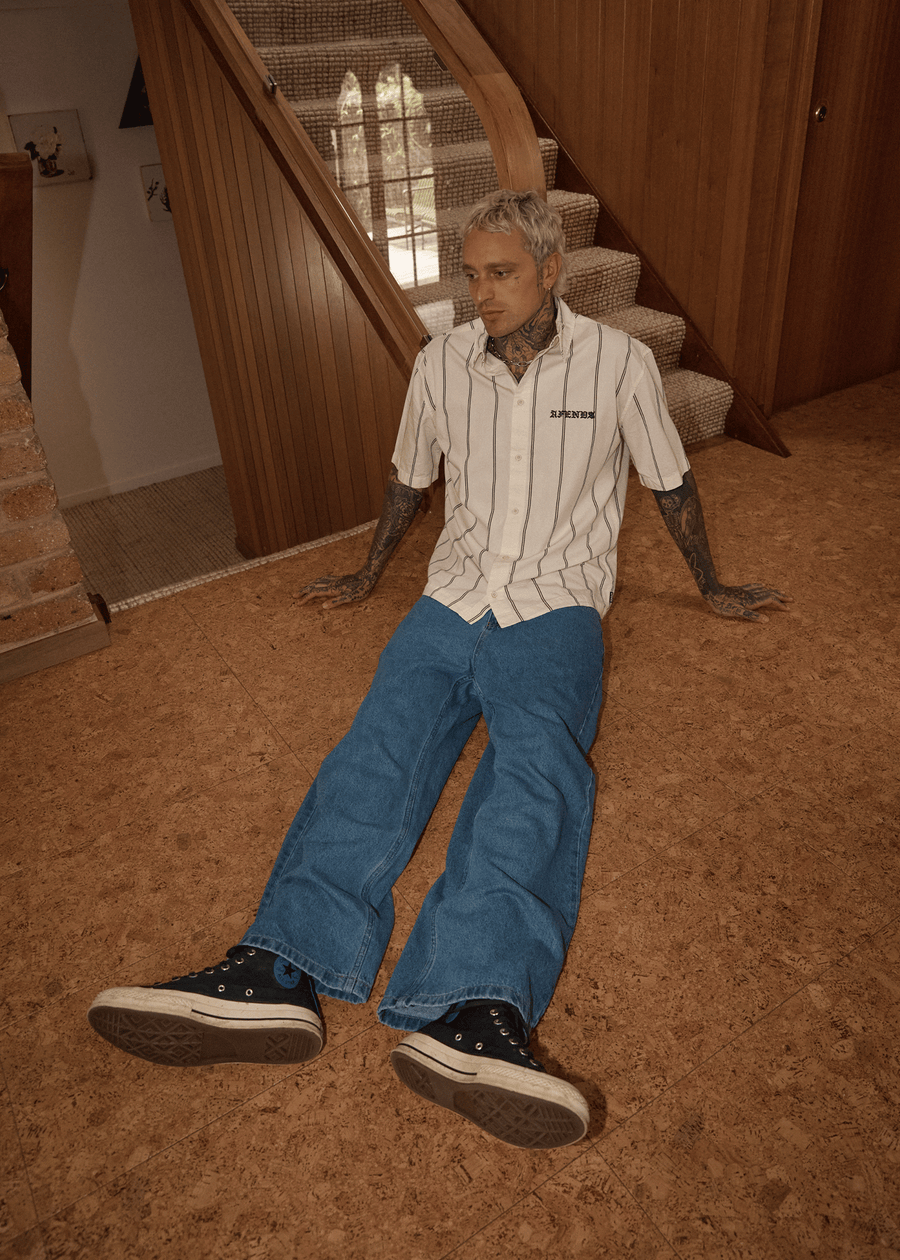 AFENDS Mens Fineline - Short Sleeve Shirt - Limestone