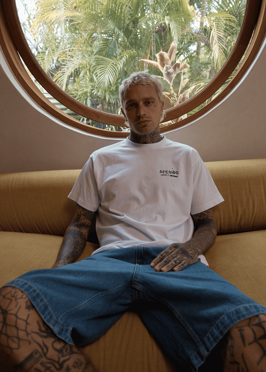 AFENDS Mens Mind Over - Heavyweight Boxy Tee - White