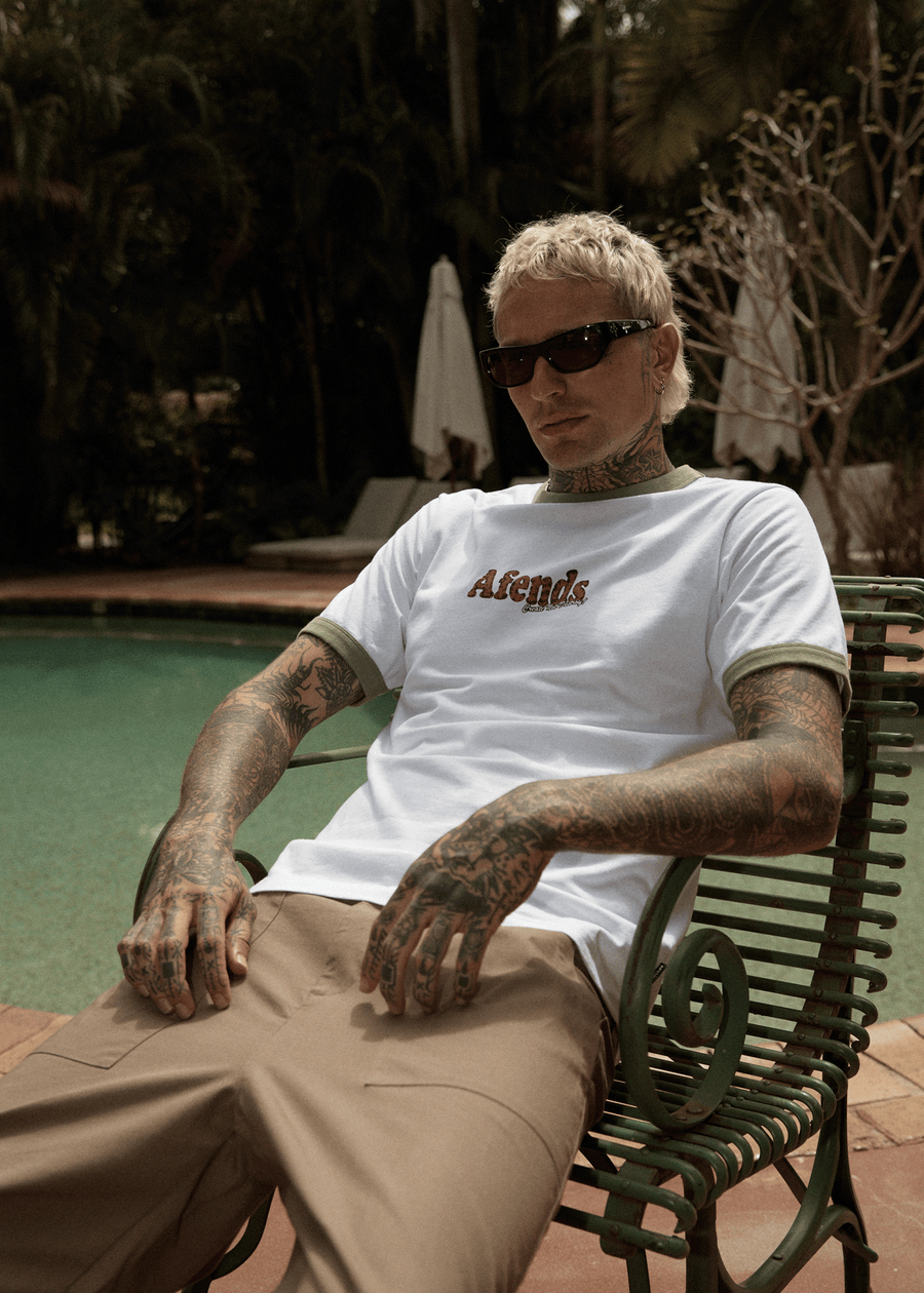 AFENDS Mens Classico - Heavyweight Ringer Tee - White