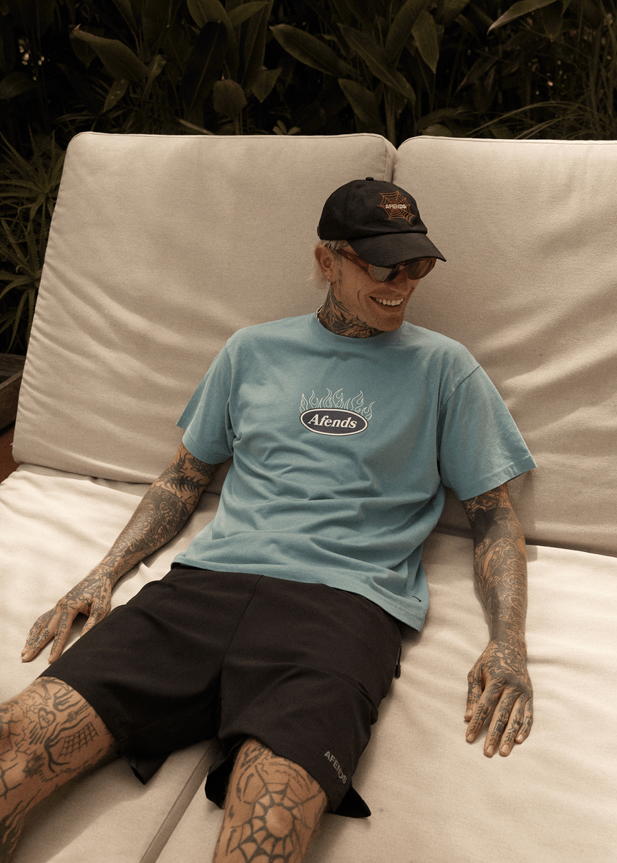 AFENDS Mens Fast Forward - Heavyweight Boxy Tee - Ocean Spray
