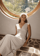 AFENDS Womens Drew - Seersucker Maxi Dress - Taupe Check - Afends womens drew   seersucker maxi dress   taupe check