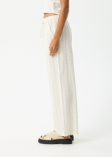 AFENDS Womens Splice - Seersucker Wide Leg Pant - White / Lemongrass - Afends womens splice   seersucker wide leg pant   white / lemongrass