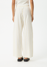 AFENDS Womens Splice - Seersucker Wide Leg Pant - White / Lemongrass - Afends womens splice   seersucker wide leg pant   white / lemongrass