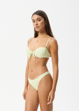 AFENDS Womens Darcy - Check Bikini Bottom - Lemongrass Check - Afends womens darcy   check bikini bottom   lemongrass check 
