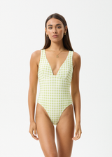 AFENDS Womens Darcy - Check One Piece - Lemongrass Check - Afends womens darcy   check one piece   lemongrass check 
