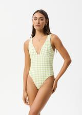 AFENDS Womens Darcy - Check One Piece - Lemongrass Check - Afends womens darcy   check one piece   lemongrass check 