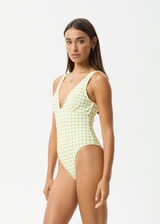 AFENDS Womens Darcy - Check One Piece - Lemongrass Check - Afends womens darcy   check one piece   lemongrass check 