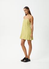 AFENDS Womens Amaya - Mini Dress - Lemongrass - Afends womens amaya   mini dress   lemongrass 
