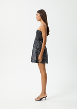 AFENDS Womens Paisley - Strapless Mini Dress - Black - Afends womens paisley   strapless mini dress   black 