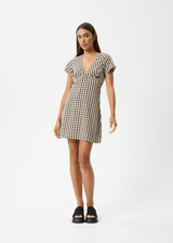 AFENDS Womens Gambet Check - Tea Dress - Black / Sand - Afends womens gambet check   tea dress   black / sand 