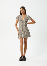 AFENDS Womens Gambet Check - Tea Dress - Black / Sand - Afends womens gambet check   tea dress   black / sand 
