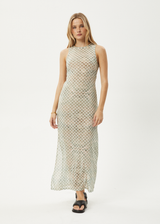 AFENDS Womens Glasshouse - Sheer Maxi Dress - Sand Checker - Afends womens glasshouse   sheer maxi dress   sand checker 