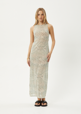 AFENDS Womens Glasshouse - Sheer Maxi Dress - Sand Checker - Afends womens glasshouse   sheer maxi dress   sand checker 