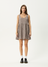 AFENDS Womens Base Jesse - Seersucker Mini Dress - Coffee Check - Afends womens base jesse   seersucker mini dress   coffee check