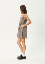 AFENDS Womens Base Jesse - Seersucker Mini Dress - Coffee Check - Afends womens base jesse   seersucker mini dress   coffee check