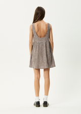 AFENDS Womens Base Jesse - Seersucker Mini Dress - Coffee Check - Afends womens base jesse   seersucker mini dress   coffee check