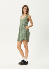 AFENDS Womens Base Jesse - Seersucker Mini Dress - Deep Green Check - Afends womens base jesse   seersucker mini dress   deep green check