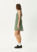 AFENDS Womens Base Jesse - Seersucker Mini Dress - Deep Green Check - Afends womens base jesse   seersucker mini dress   deep green check