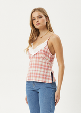 AFENDS Womens Kayla - Check Cami - Pink Check - Afends womens kayla   check cami   pink check 