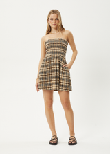 AFENDS Womens Check Out - Seersucker Strapless Dress - Moonbeam Check - Afends womens check out   seersucker strapless dress   moonbeam check 