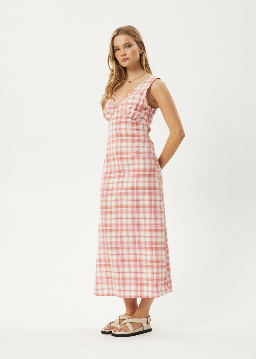 AFENDS Womens Kayla - Check Maxi Dress - Pink Check 