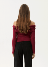 AFENDS Womens Beckett - Off-Shoulder Long Sleeve Top - Burgundy - Afends womens beckett   off shoulder long sleeve top   burgundy