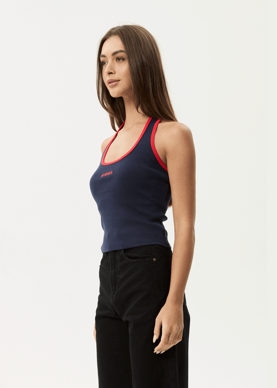 AFENDS Womens Basis - Rib Halter - Navy / Tomato