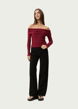 AFENDS Womens Beckett - Off-Shoulder Long Sleeve Top - Burgundy - Afends womens beckett   off shoulder long sleeve top   burgundy