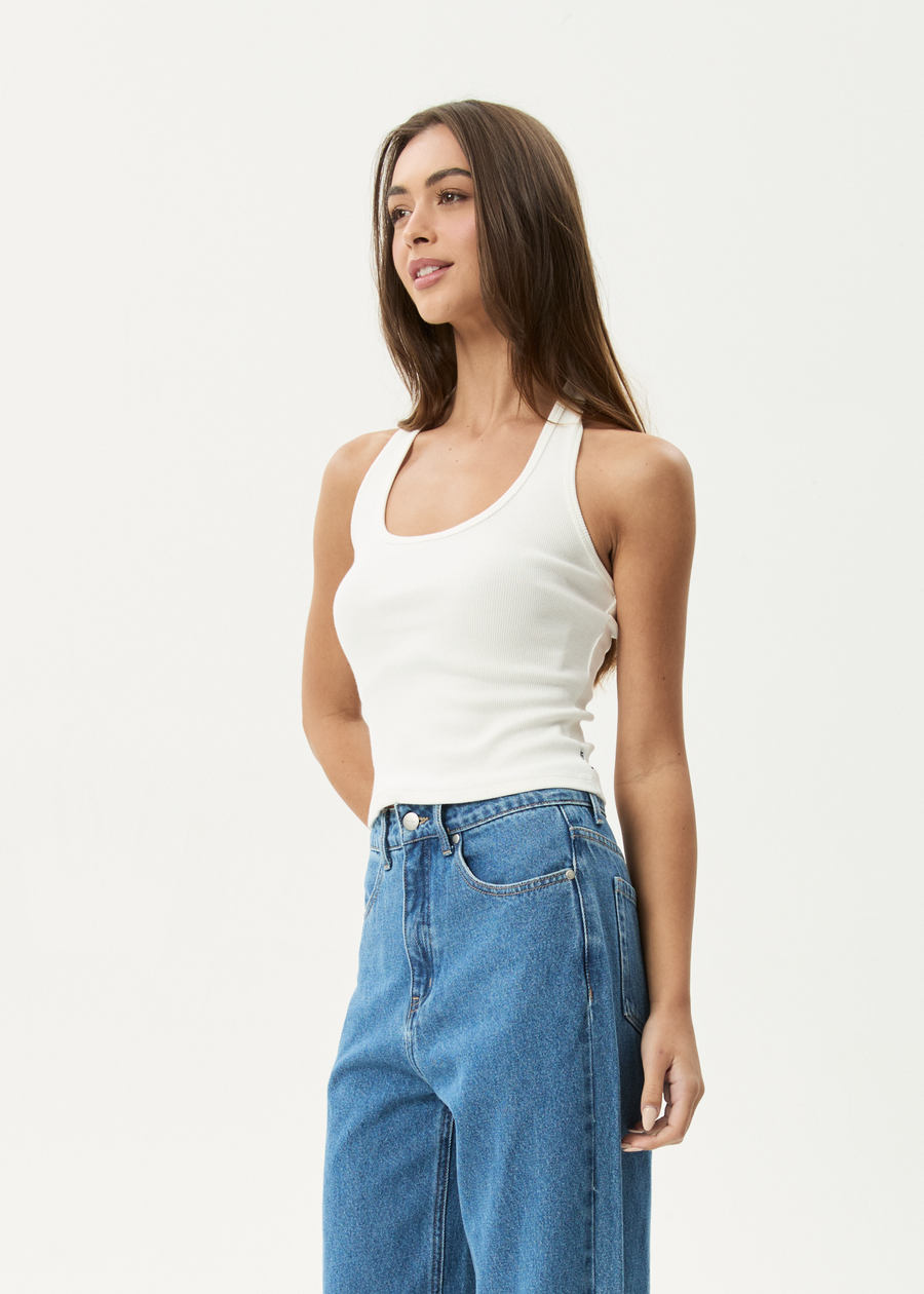 AFENDS Womens Basis - Rib Halter - White