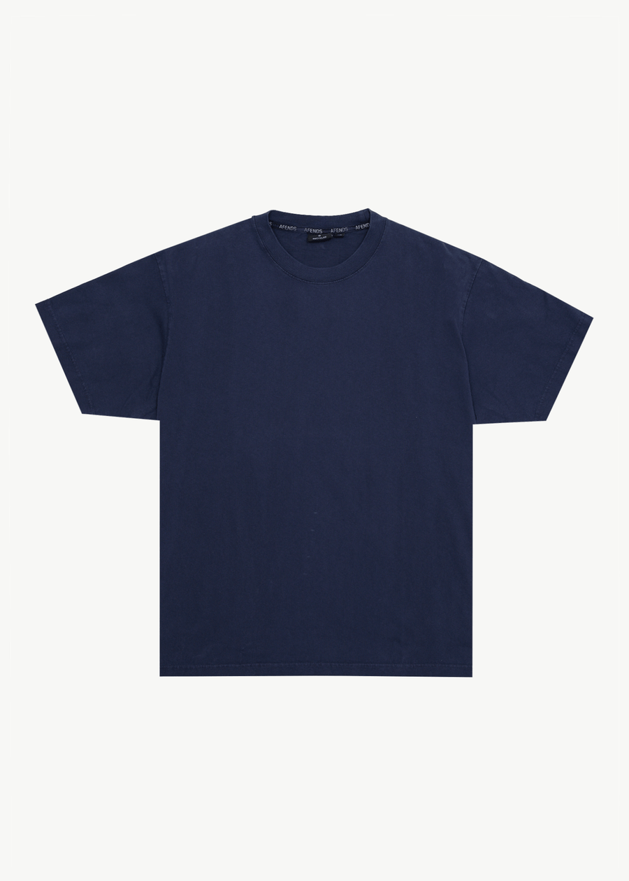 AFENDS Mens Genesis - Heavyweight Boxy Tee - Washed Deep Sea