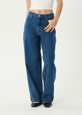 AFENDS Womens Bella - Denim Wide Leg Baggy Jean - Authentic Blue - Afends womens bella   denim wide leg baggy jean   authentic blue