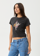 AFENDS Womens Pixie - Baby Tee - Stone Black - Afends womens pixie   baby tee   stone black