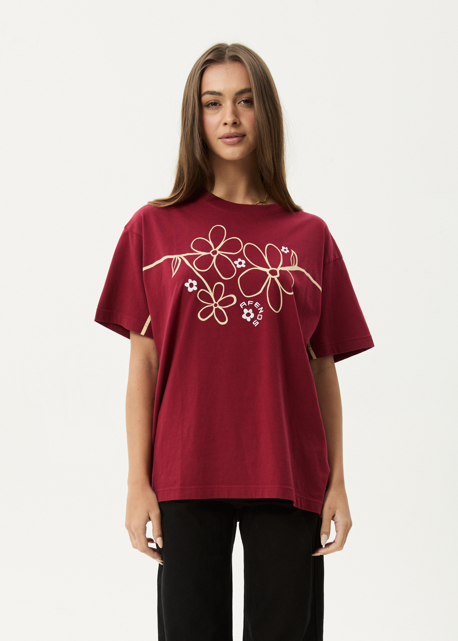 AFENDS Womens Tranquil - Oversized Tee - Burgundy