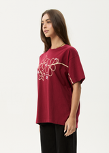 AFENDS Womens Tranquil - Oversized Tee - Burgundy - Afends womens tranquil   oversized tee   burgundy