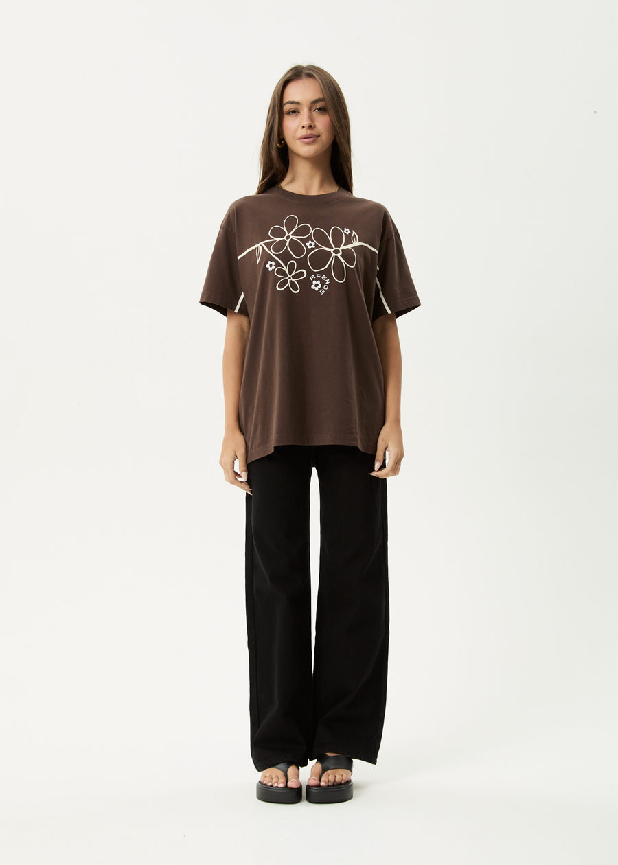 AFENDS Womens Tranquil - Oversized Tee - Coffee