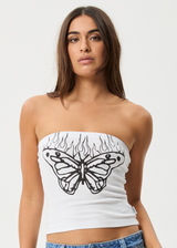 AFENDS Womens Set Fire - Rib Tube Top - White - Afends womens set fire   rib tube top   white