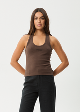 AFENDS Womens Basis - Rib Halter - Coffee - Afends womens basis   rib halter   coffee