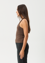 AFENDS Womens Basis - Rib Halter - Coffee - Afends womens basis   rib halter   coffee